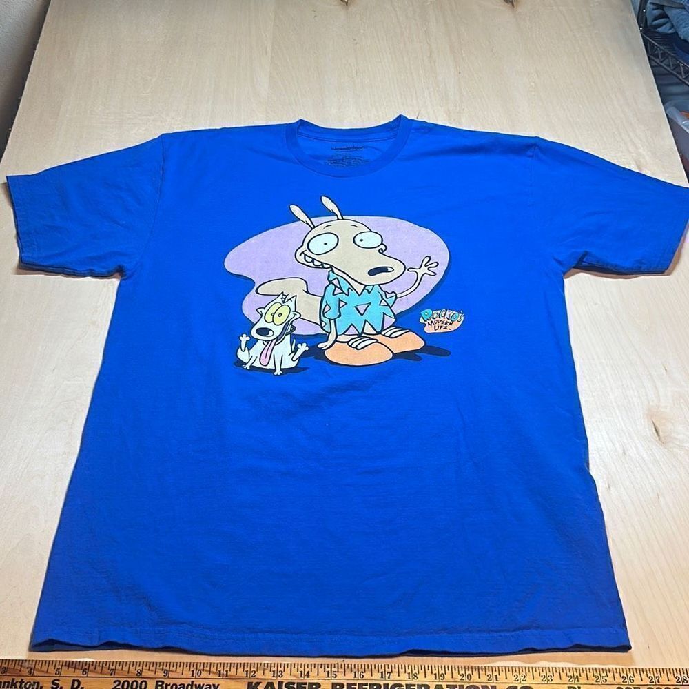 2020‎ Nickelodeon Mens Large Blue Tshirt Rockos Modern Life Cartoon Preowned